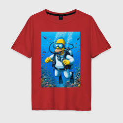 Мужская футболка хлопок Oversize Homer diving - ai art