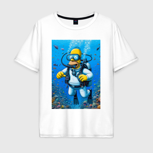 Мужская футболка из хлопка оверсайз с принтом Homer diving - ai art, вид спереди №1