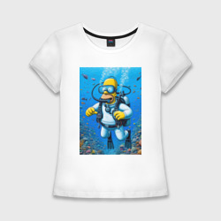 Женская футболка хлопок Slim Homer diving - ai art