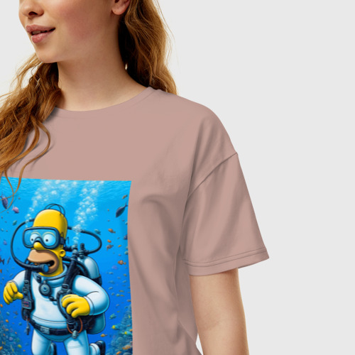 Женская футболка хлопок Oversize Homer diving - ai art, цвет пыльно-розовый - фото 3