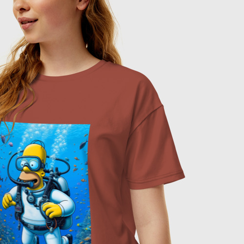 Женская футболка хлопок Oversize Homer diving - ai art, цвет кирпичный - фото 3