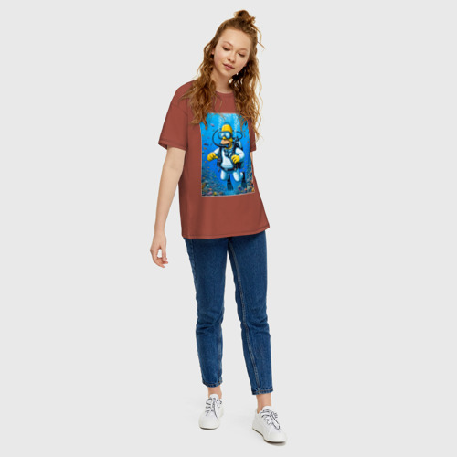 Женская футболка хлопок Oversize Homer diving - ai art, цвет кирпичный - фото 5