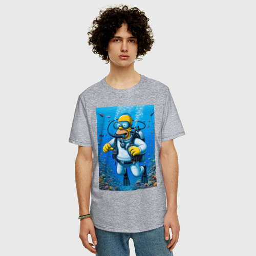 Мужская футболка хлопок Oversize Homer diving - ai art, цвет меланж - фото 3