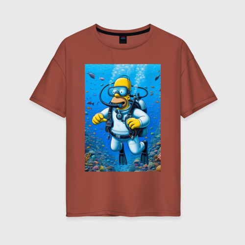 Женская футболка хлопок Oversize Homer diving - ai art, цвет кирпичный