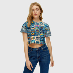 Женская футболка Crop-top 3D Пэчворк деним из девяностых - фото 2