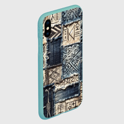 Чехол для iPhone XS Max матовый Геометрия на пэчворк дениме - этнические символы и узоры язычества - фото 2