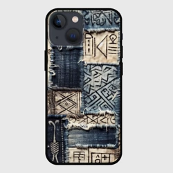 Чехол для iPhone 13 mini Геометрия на пэчворк дениме - этнические символы и узоры язычества