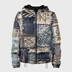 Женская куртка 3D Геометрия на пэчворк дениме - этнические символы и узоры язычества