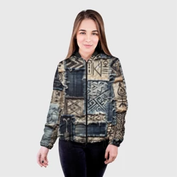 Женская куртка 3D Геометрия на пэчворк дениме - этнические символы и узоры язычества - фото 2