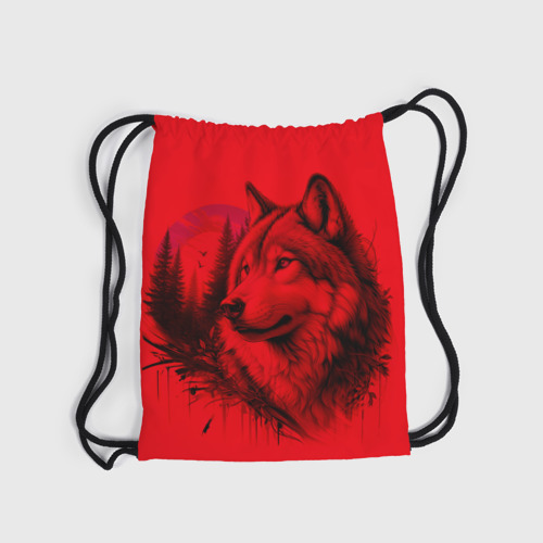 Рюкзак-мешок 3D Рисунок волка на красном - фото 6