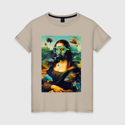 Мона Лиза под водой - нейросеть – Женская футболка хлопок с принтом купить со скидкой в -20%