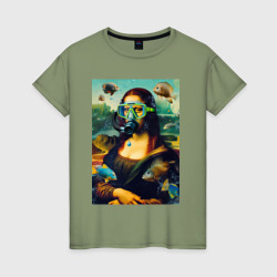 Мона Лиза под водой - нейросеть – Женская футболка хлопок с принтом купить со скидкой в -20%