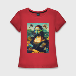 Женская футболка хлопок Slim Мона Лиза под водой - нейросеть
