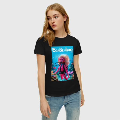 Женская футболка хлопок Barbie diving - ai art, цвет черный - фото 3