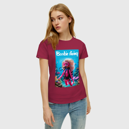 Женская футболка хлопок Barbie diving - ai art, цвет маджента - фото 3