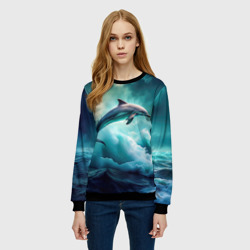 Женский свитшот 3D Дельфин и ночное море - фото 2