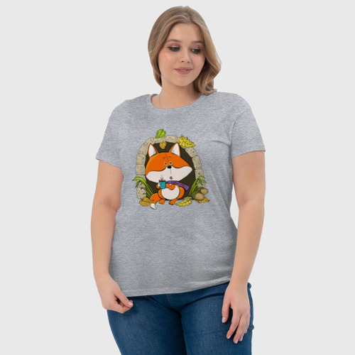 Женская футболка хлопок Прелестная лисичка, цвет меланж - фото 6