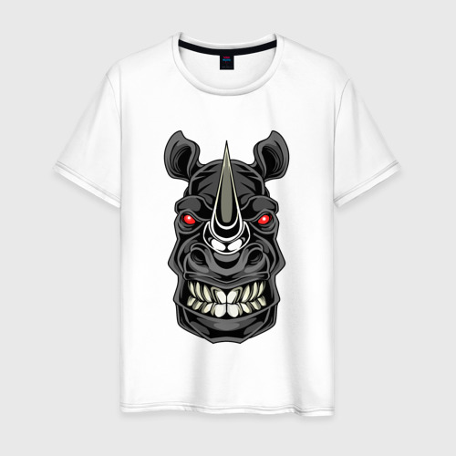 Мужская футболка из хлопка с принтом Чёрный носорог, вид спереди №1