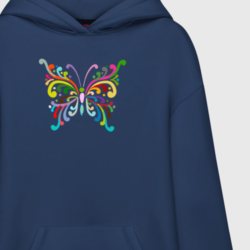 Худи SuperOversize хлопок Красочная бабочка, цвет темно-синий - фото 3
