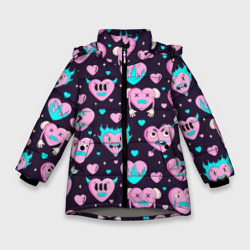 Зимняя куртка для девочек 3D Паттерн с арт сердцами