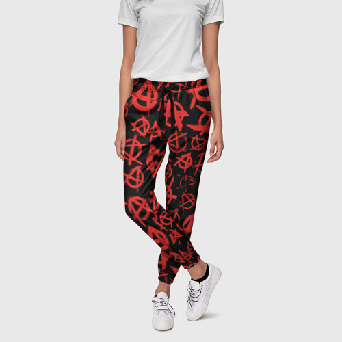 Женские брюки 3D Узор анархия красный, цвет 3D печать - фото 3