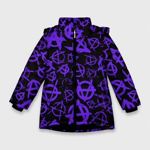 Зимняя куртка для девочек 3D Узор анархия фиолетовый, цвет черный