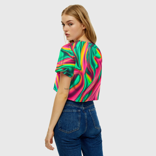 Женская футболка Crop-top 3D Неоновый голографик, цвет 3D печать - фото 5
