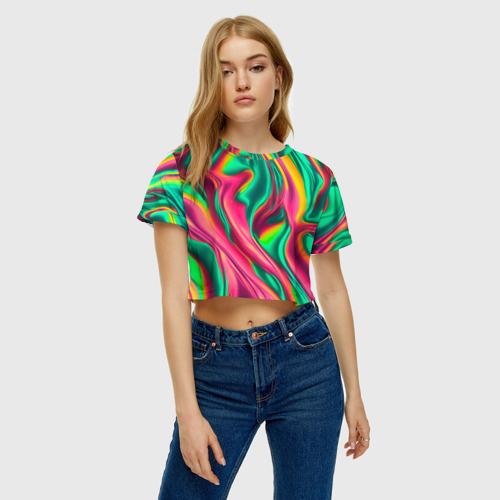 Женская футболка Crop-top 3D Неоновый голографик, цвет 3D печать - фото 3