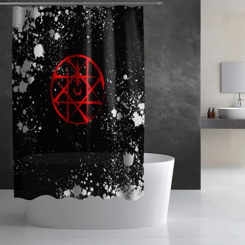 Штора 3D для ванной Стальной алхимик - белые брызги - фото 2