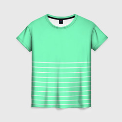 Аквамарин с белыми тонкими полосами – Женская футболка 3D с принтом купить со скидкой в -26%