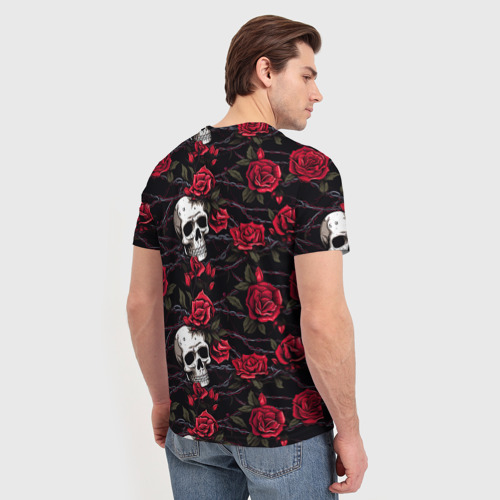 Мужская футболка 3D Черепа с алыми розами, цвет 3D печать - фото 4