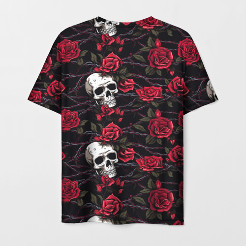 Мужская футболка 3D Черепа с алыми розами, цвет 3D печать - фото 2