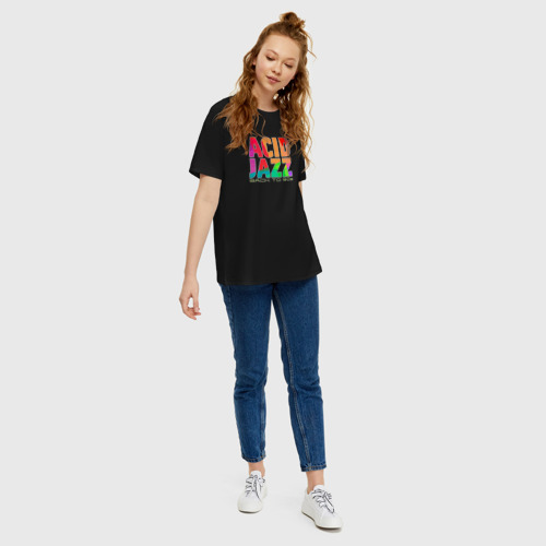 Женская футболка хлопок Oversize Acid jazz colorful, цвет черный - фото 5