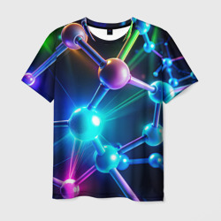 Мужская футболка 3D Молекулярная структура - неоновая