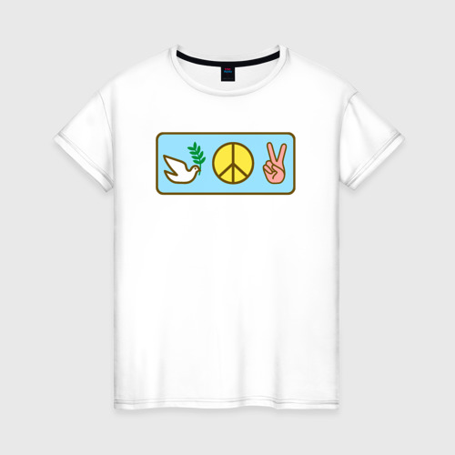 Женская футболка из хлопка с принтом Голубь и мир, вид спереди №1