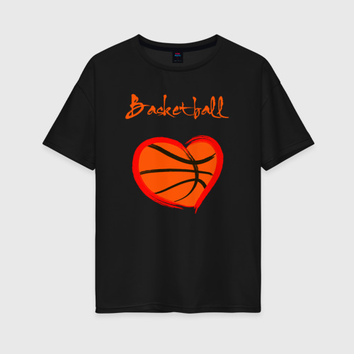 Женская футболка хлопок Oversize Basket love, цвет черный