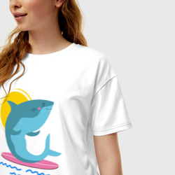 Женская футболка хлопок Oversize Акула серфит - фото 2