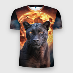 Мужская футболка 3D Slim Черная пантера и кровавая луна