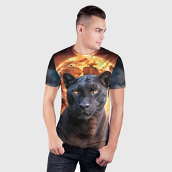 Мужская футболка 3D Slim Черная пантера и кровавая луна - фото 2