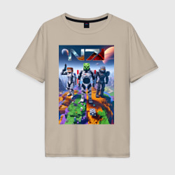 Мужская футболка хлопок Oversize Mass effect and Minecraft - ai art collaboration