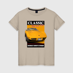 Женская футболка хлопок Chevrolet Corvette американский маслкар 