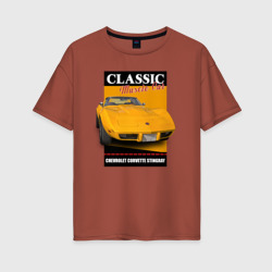 Женская футболка хлопок Oversize Chevrolet Corvette американский маслкар 