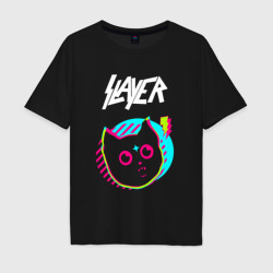 Мужская футболка хлопок Oversize Slayer rock star cat
