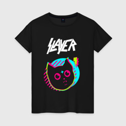 Женская футболка хлопок Slayer rock star cat