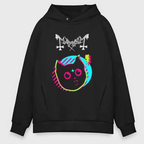 Мужское худи Oversize хлопок Mayhem rock star cat, цвет черный