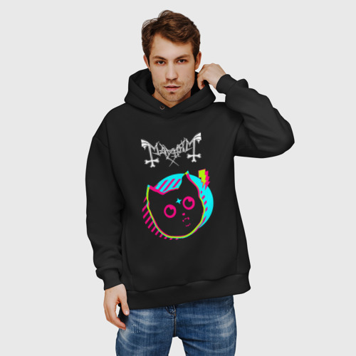 Мужское худи Oversize хлопок Mayhem rock star cat, цвет черный - фото 3