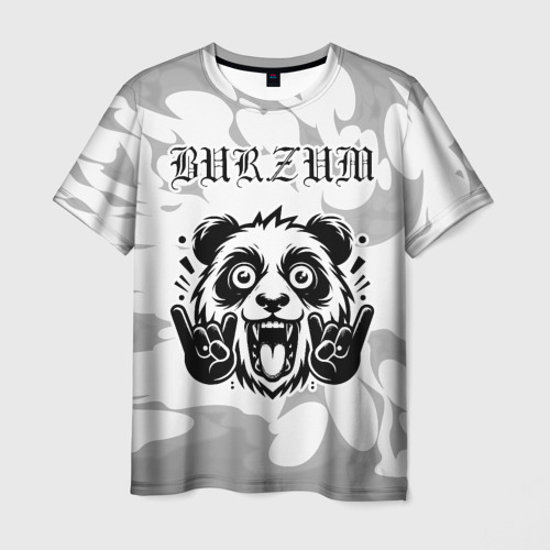 Мужская футболка с принтом Burzum рок панда на светлом фоне, вид спереди №1