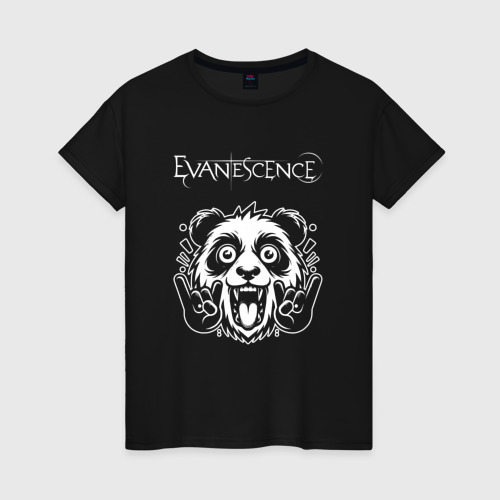 Женская футболка хлопок Evanescence rock panda, цвет черный