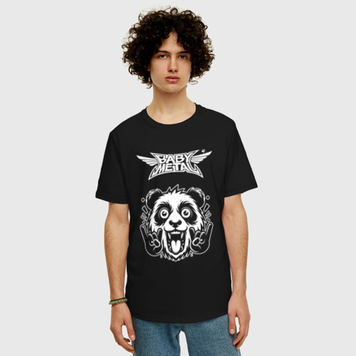Мужская футболка хлопок Oversize Babymetal rock panda, цвет черный - фото 3