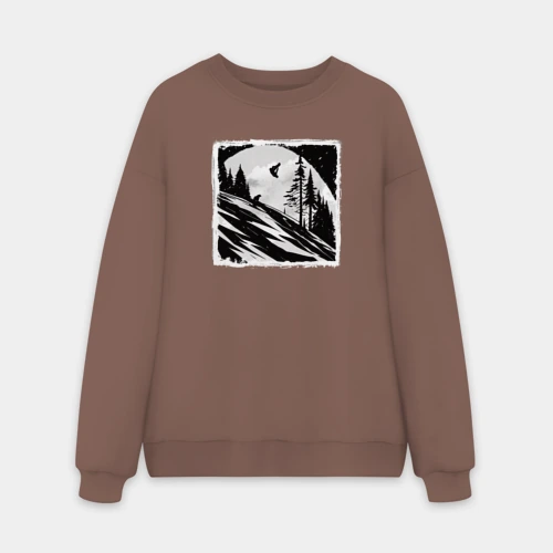 Мужской свитшот oversize без начеса хлопок Сноуборд и ночное катание